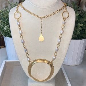 Lale 35” 24k Gold Chain w Pearls & 3” Pendant